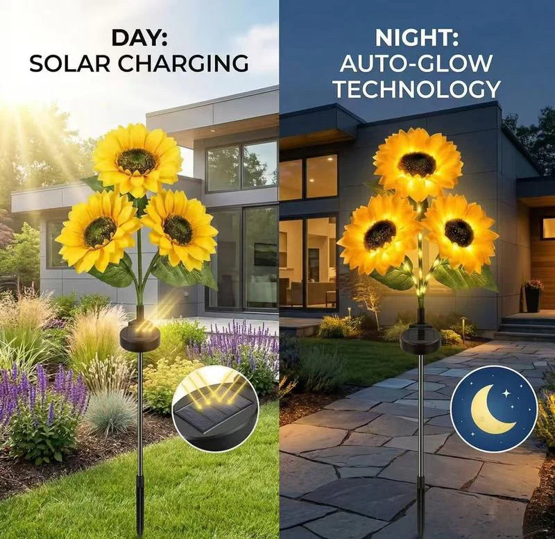 Enesy™ Solar Sunflower Garden Lights – Auto Dusk to Dawn, Waterproof, No Wiring