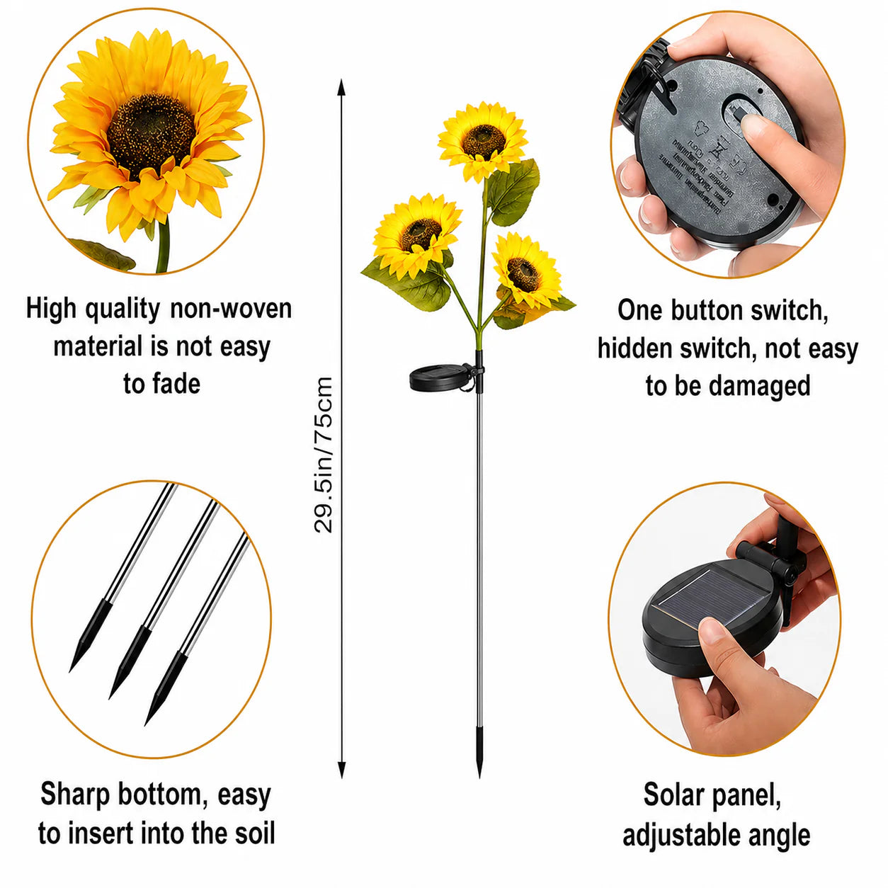 Enesy™ Solar Sunflower Garden Lights – Auto Dusk to Dawn, Waterproof, No Wiring
